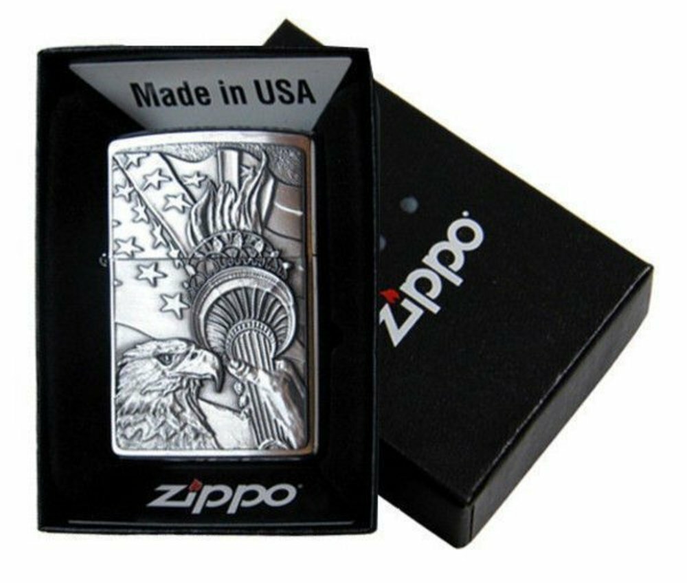 Zippo Something Patriotic Emblem Lighter, Brushed Chrome #20895