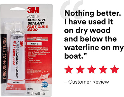 3M Marine Adhesive Sealant Fast Cure, White, 3 oz Tube #05220