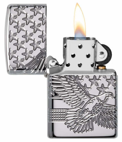 Zippo Patriotic Eagle American Flag USA, 360° Engraved, Genuine Lighter #49027