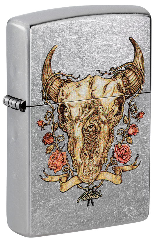 Zippo Rick Rietveld Desert Skull, Street Chrome Lighter #48559