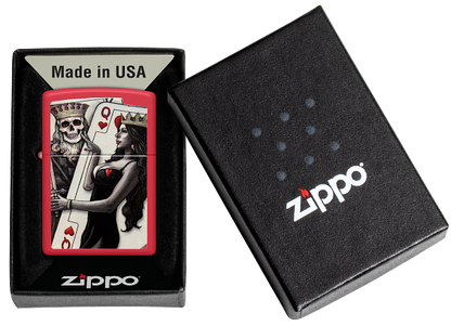 Zippo King and Queen Playing Cards, Red Matte Lighter #48624