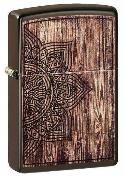 Zippo Wood Mandala Buddhism Hinduism, Brown Windproof Pocket Lighter #49184