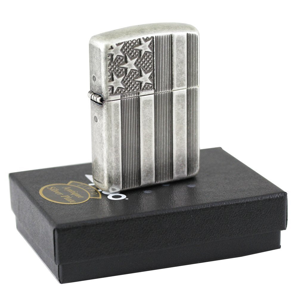 Zippo Armor US Flag Lighter, Antique Silver Plate #28974 – Benhalex