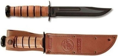 KA-BAR USMC 7" Fixed Blade, Fighting Knife, w/Brown Leather Sheath #1217CP