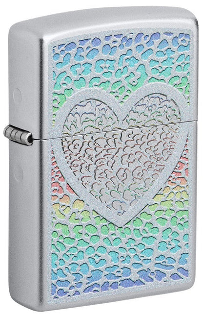 Zippo Love Heart Design, Satin Chrome Finish Windproof Lighter #49780