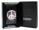 Zippo Peace Sign On USA Distressed Flag Lighter, Black Matte, Windproof #28864
