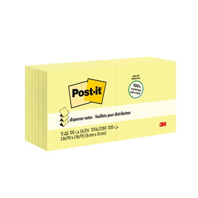 Post-it Dispenser Pop-up Notes , 3 in x 3 in, Canary Yellow #R330RP-12YW