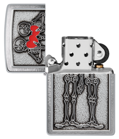 Zippo Romantic Skeleton Emblem Design, Brushed Chrome Lighter #48688