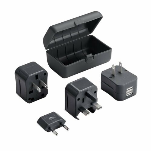 Lewis N. Clark Adapter Plug Kit with 2.1A Dual USB Charger, Black #EK135BLK