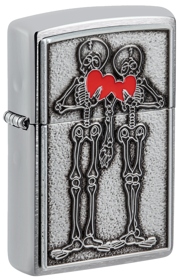 Zippo Romantic Skeleton Emblem Design, Brushed Chrome Lighter #48688