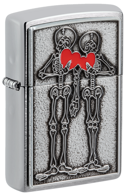 Zippo Romantic Skeleton Emblem Design, Brushed Chrome Lighter #48688