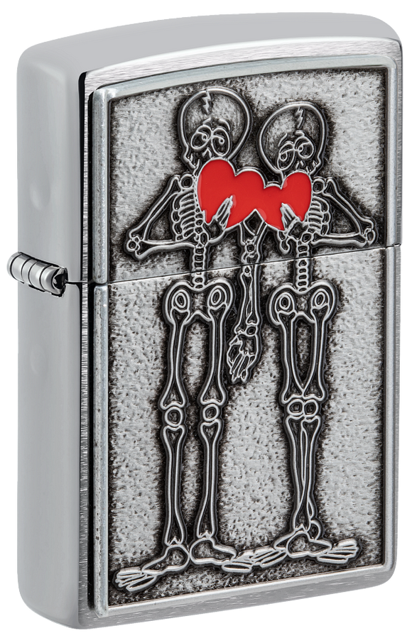 Zippo Romantic Skeleton Emblem Design, Brushed Chrome Lighter #48688