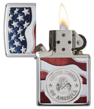 Zippo American Stamp on Flag Lighter, High Polish Chrome #29395