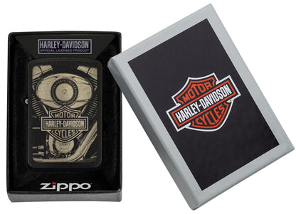 Zippo Harley Davidson, Black Crackle Finish, Windproof Lighter #49468