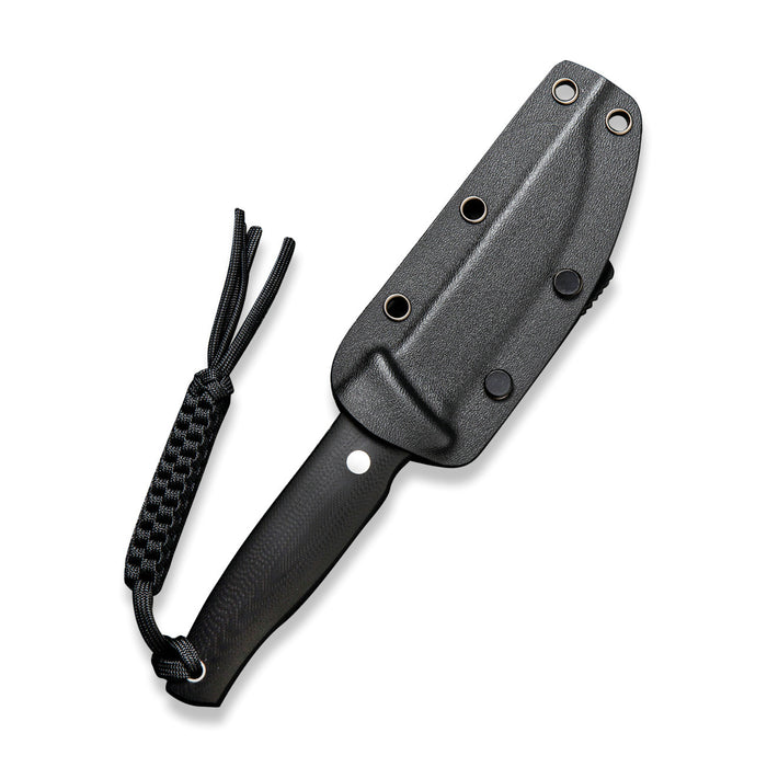 Civivi Tamashii Knife + Black Kydex Clip Sheath + Paracord, Black Handle, Black Blade #C19046-3