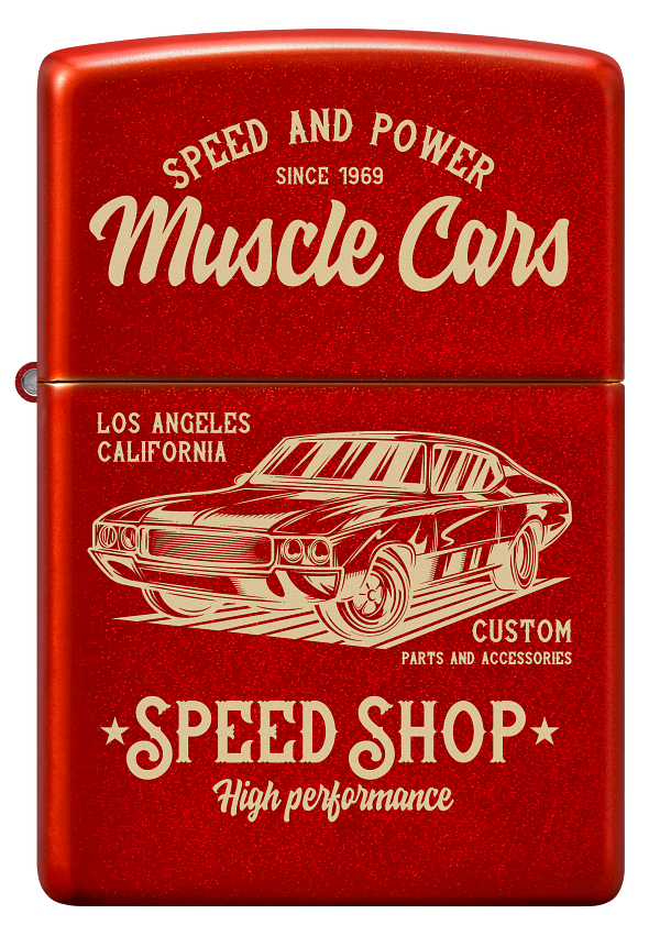 Zippo Retro Muscle Cars Metallic Red Laser Engrave Lighter #48523