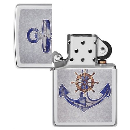 Zippo Anchor and Helm Design, High Polish Chrome Finish, Windproof Lighter #49411