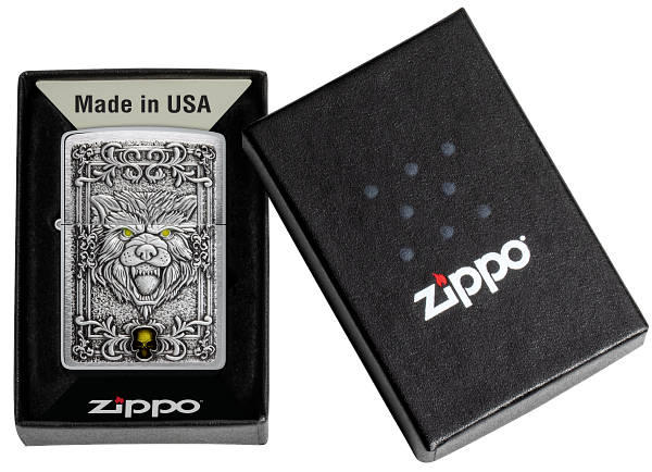 Zippo Wolf Emblem Design, Brushed Chrome Lighter #48690