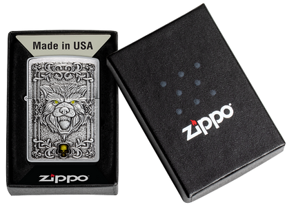 Zippo Wolf Emblem Design, Brushed Chrome Lighter #48690