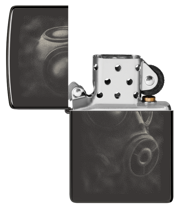 Zippo Gas Mask Design, High Polish Black Lighter #48588