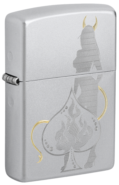 Zippo Casino and Woman Two-Tone Design, Satin Chrome Lighter #48658