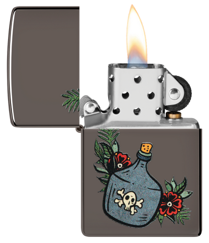 Zippo Poison Jar and Roses Tattoo, Black Ice Lighter #48409