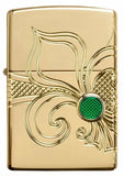 Zippo Armor Fleur-de-lis 360 Engraved High Polish Gold Windproof Lighter #49108