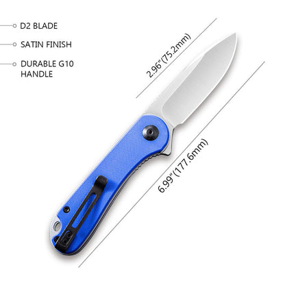 CIVIVI Elementum Knife, Blue G10 Handle, Gray Satin Finished D2 Steel Blade #C907F