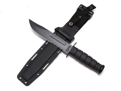 KA-BAR Fighting/Utility Knife, Black, Black Hard Sheath, Serrated Edge #1214