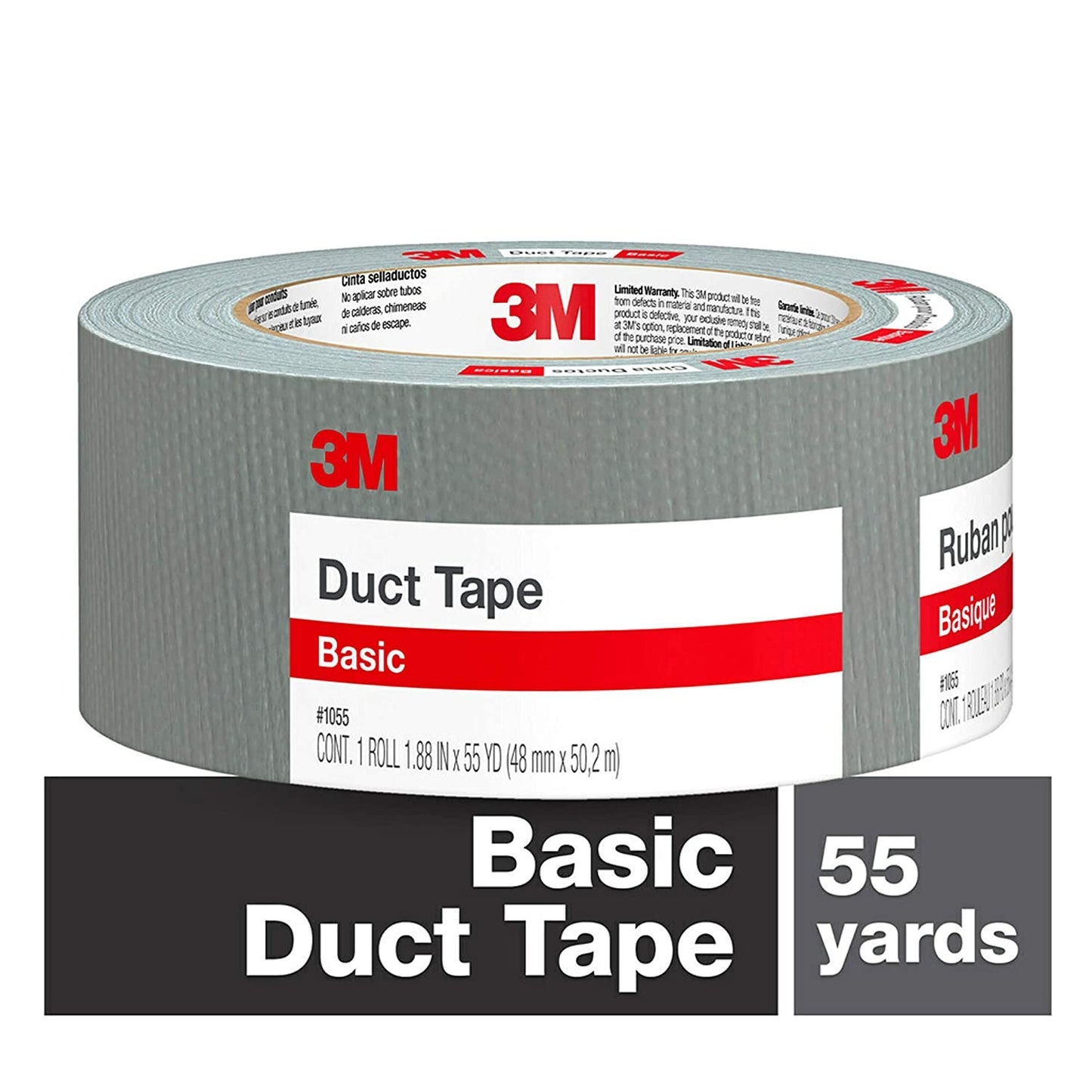 3M Basic Duct Tape, 1.88 in x 55 yd (47.7 mm x 50.2 m) #1055