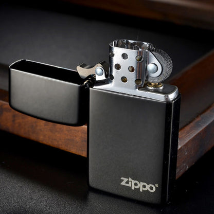 Zippo Slim Ebony with Logo Lighter, High Polish Black, Windproof #28123ZL