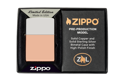 Zippo Bimetal Case, Solid Copper and Sterling Silver Lid Lighter #48694