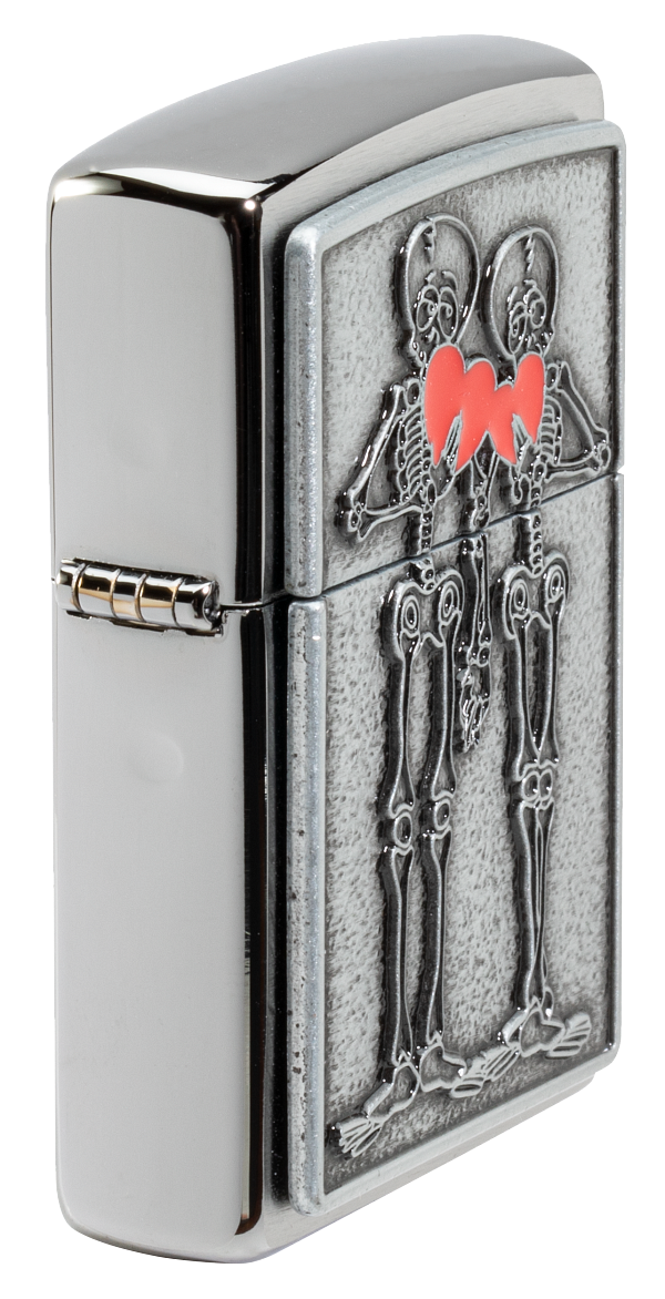 Zippo Romantic Skeleton Emblem Design, Brushed Chrome Lighter #48688