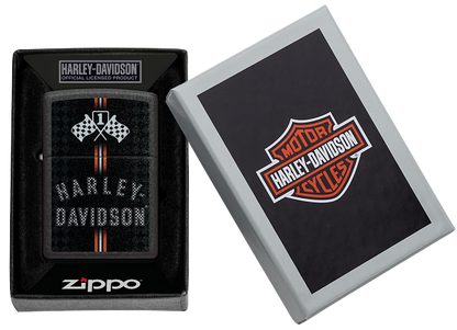 Zippo Harley Davidson Flags Design, Black Crackle Lighter #48558