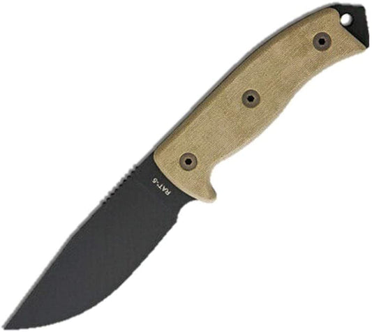 Ontario Knife Company RAT-5 Fixed 5.0 in Black Blade Tan Micarta Handle #08667