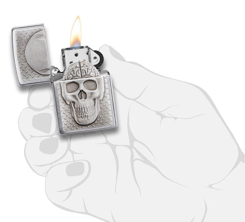 Zippo Skull With Brain Surprise, Brain Shows When Lid Is Open #29818