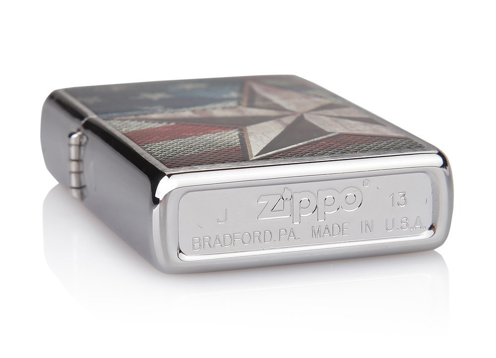 Zippo Retro Star and Flag Lighter, Brushed Chrome, Windproof #28653