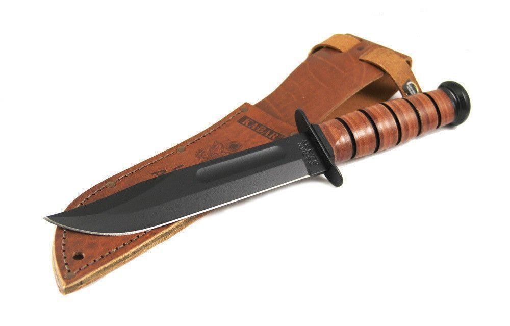 KA-BAR US Army 7" Fixed Blade Knife, Straight Edge + Brown Sheath #1220
