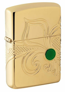 Zippo Armor Fleur-de-lis 360 Engraved High Polish Gold Windproof Lighter #49108