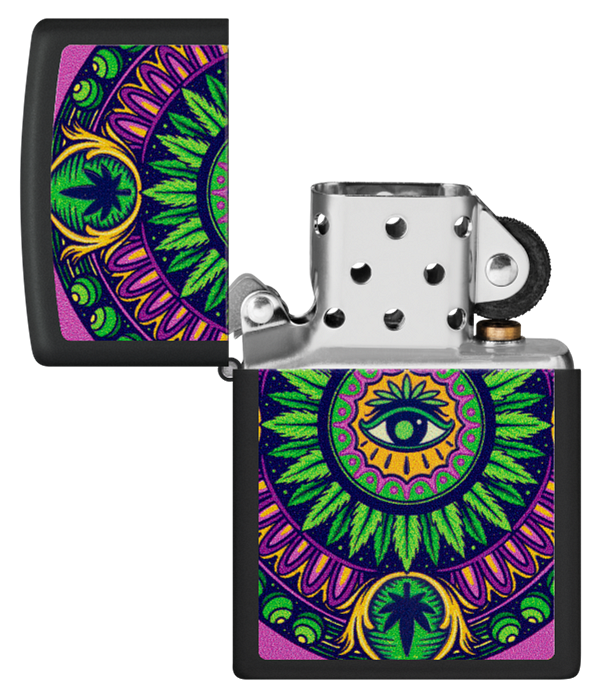 Zippo Cannabis Trippy Eye Black Light Design, Black Matte Lighter #48583