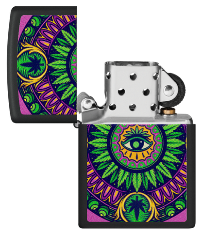 Zippo Cannabis Trippy Eye Black Light Design, Black Matte Lighter #48583