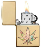 Zippo Pot Leaf Fusion Cannabis, High Polish Brass Windproof Lighter #49240