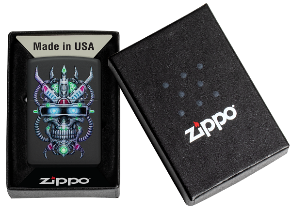 Zippo Cyberpunk Skull Color Image Design, Black Matte Lighter #48516