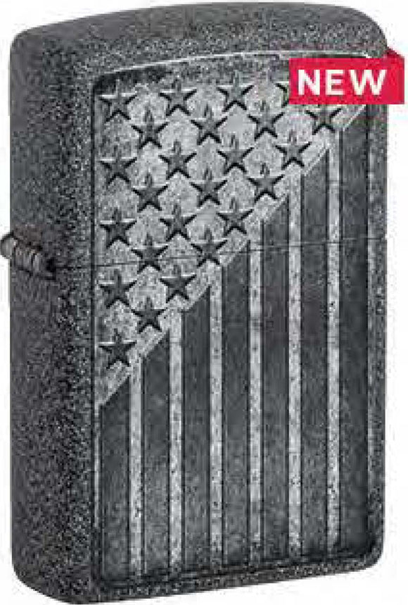 Zippo American Flag Iron Stone Finish Windproof Lighter #49485