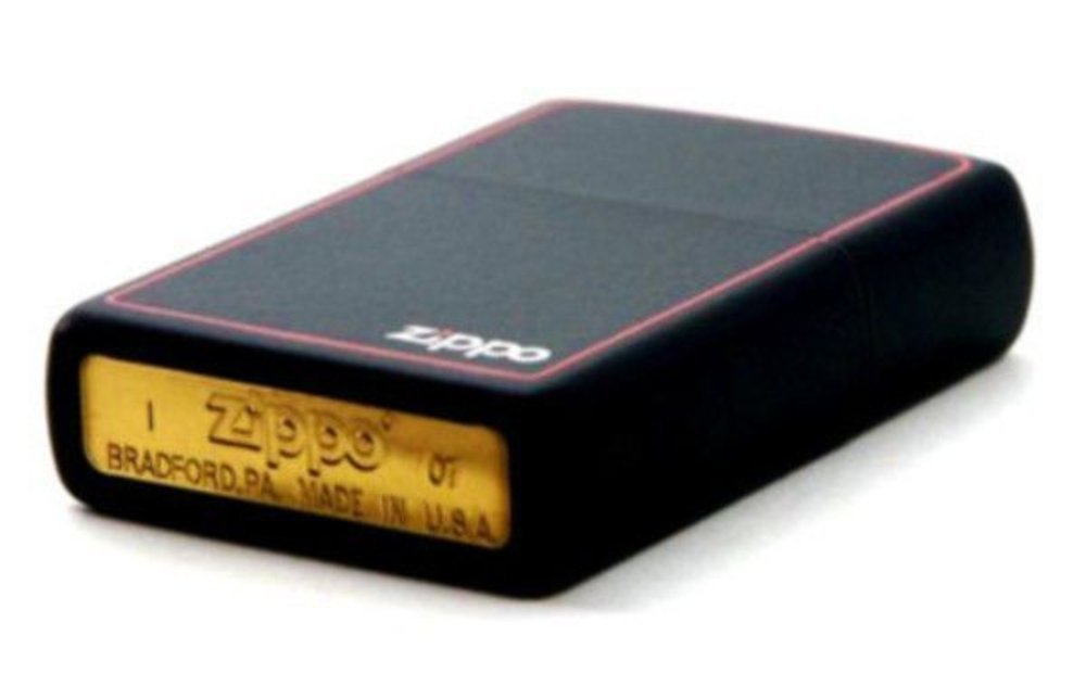 Zippo Red Border with Logo, Black Matte Finish, Genuine Windproof Lighter #218ZB