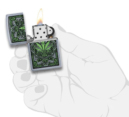 Zippo Cypress Hill Cannabis, Street Chrome, Genuine Windproof Lighter #49010