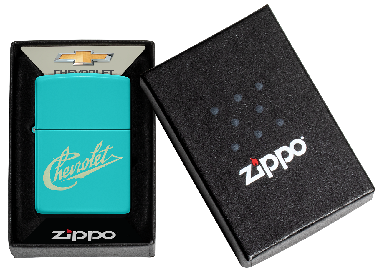 Zippo Chevrolet Flat Turquoise Design, Laser Engrave Lighter #48399