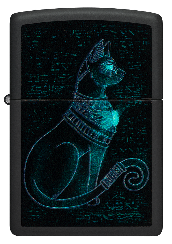 Zippo Ancient Egyptian Cat Black Light Design Lighter #48582