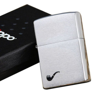 Zippo Pipe Lighter + Pipe Insert, Brushed Chrome Finish Genuine Windproof #200PL