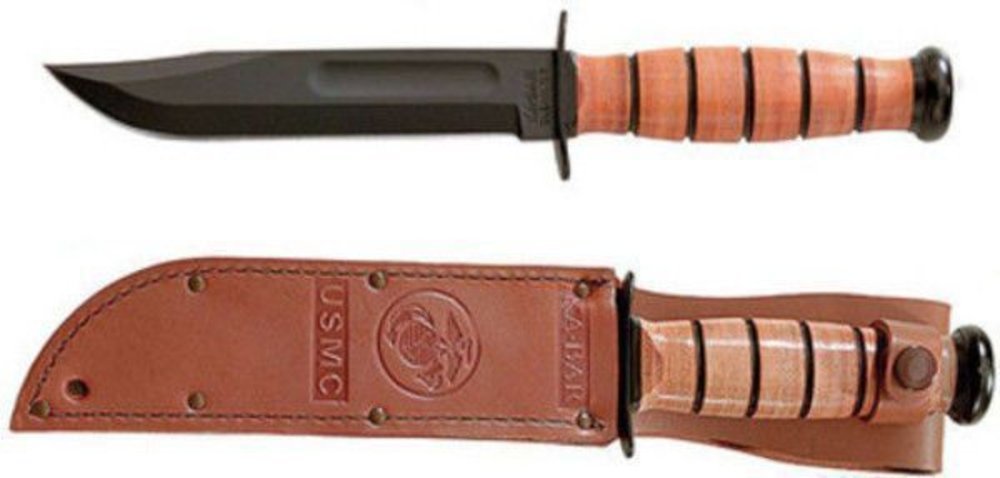 KA-BAR USMC 7" Knife, w/Brown Leather Sheath #1217